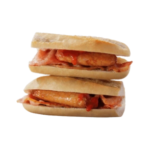 bacon and sausage baguette- breakfast menu