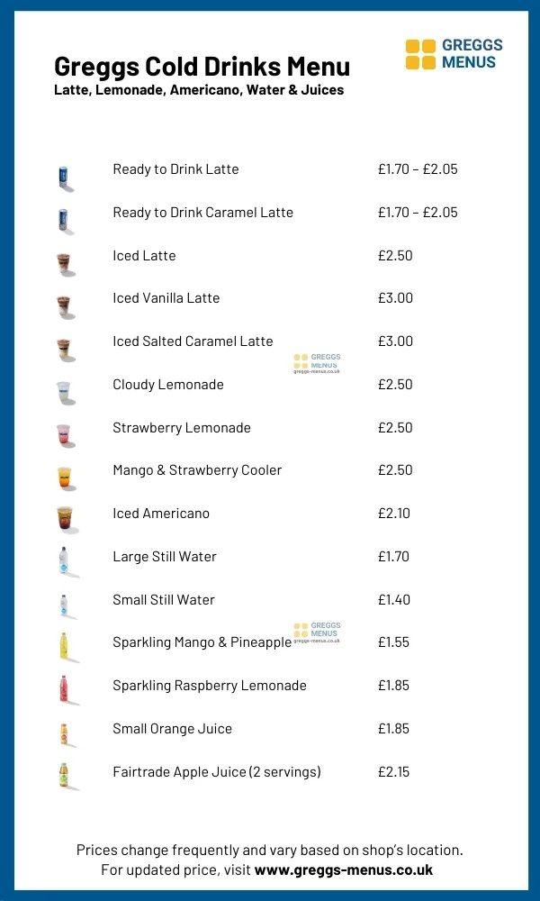greggs cold drinks menu
