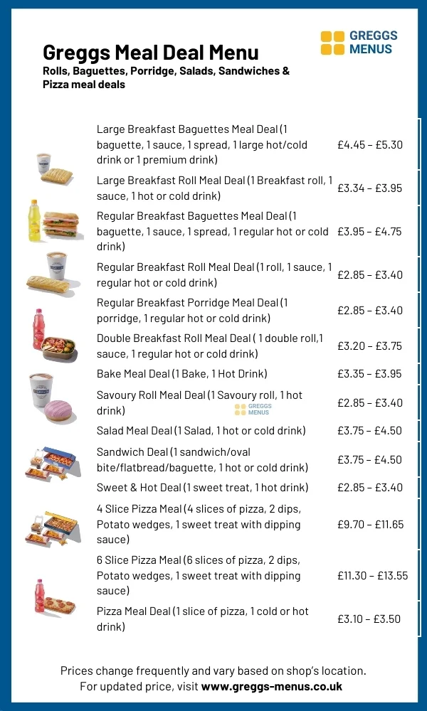 greggs meal deals menu