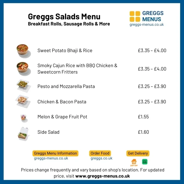 greggs salads menu greggs salads menu